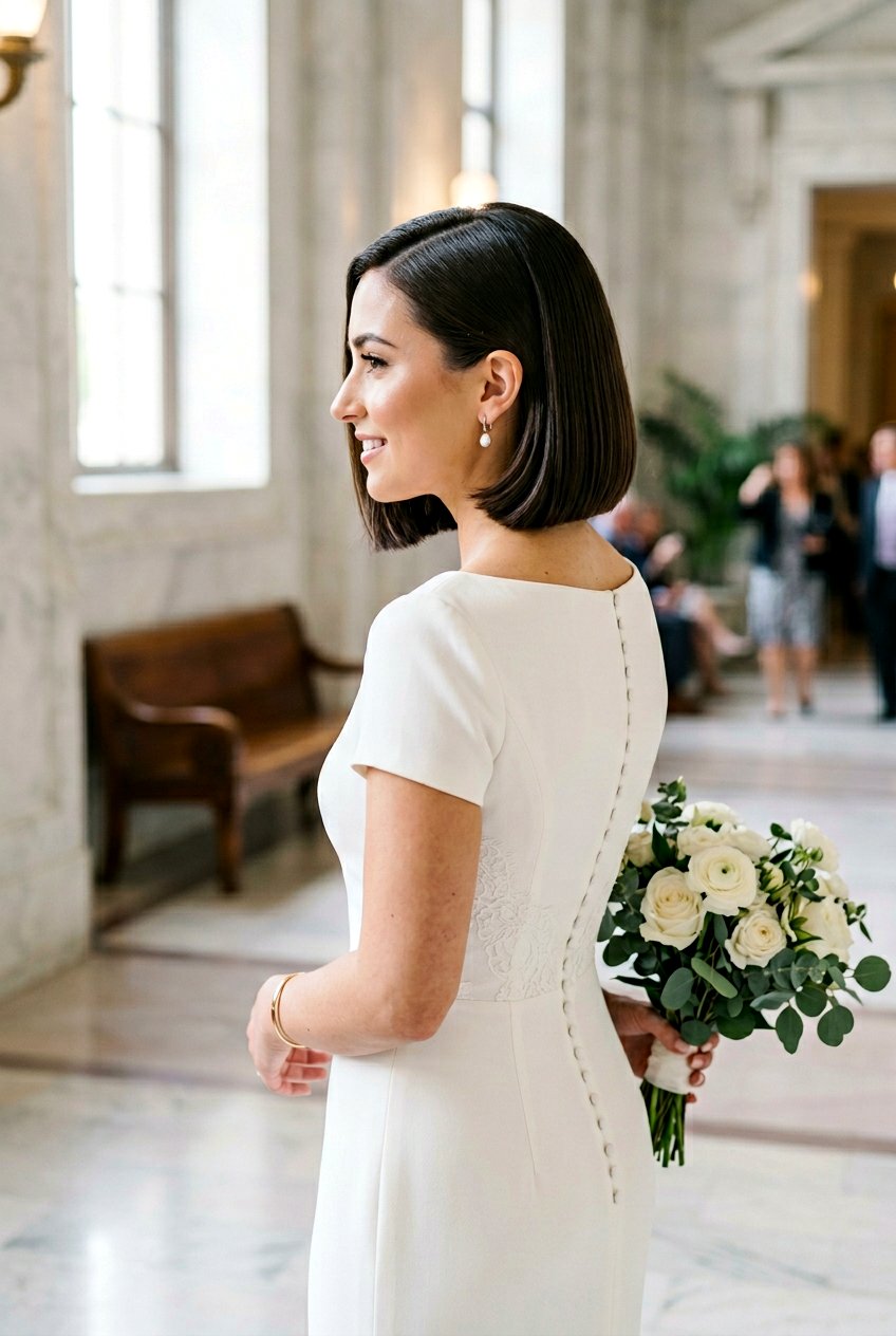Sleek Tucked Bob Bridal Hairstyle - 20 bridal hairstyle for sleek modern wedding - 20 bridal hairstyle for sleek modern wedding
