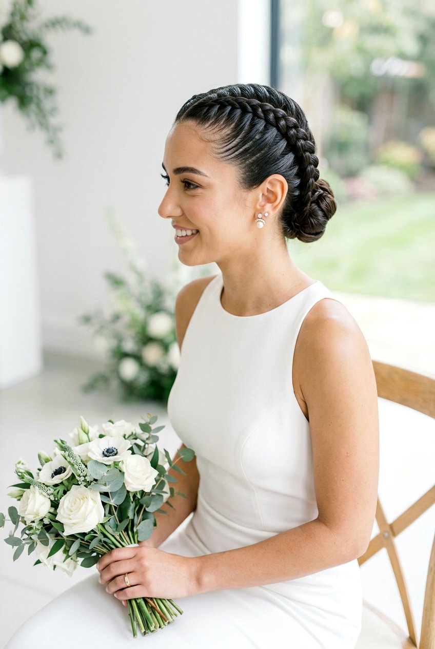 Sleek Twin Braids Wedding Hair - 20 bridal hairstyle for sleek modern wedding - 20 bridal hairstyle for sleek modern wedding