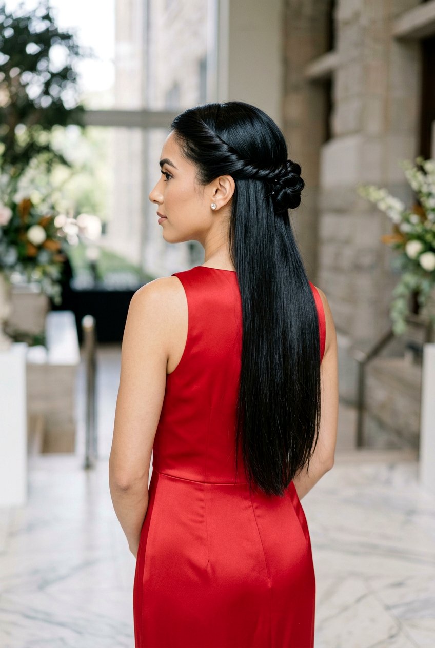 Sleek Twisted Half Up For Straight Hair - 20 prom hairstyle with twisted half up - 20 prom hairstyle with twisted half up