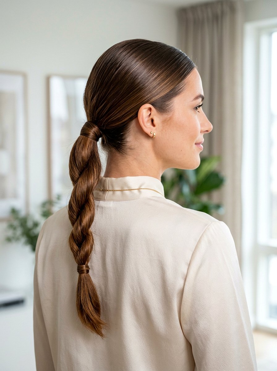 Sleek Twisted Low Ponytail - 20 sleek hairstyle for birthday party - 20 sleek hairstyle for birthday party