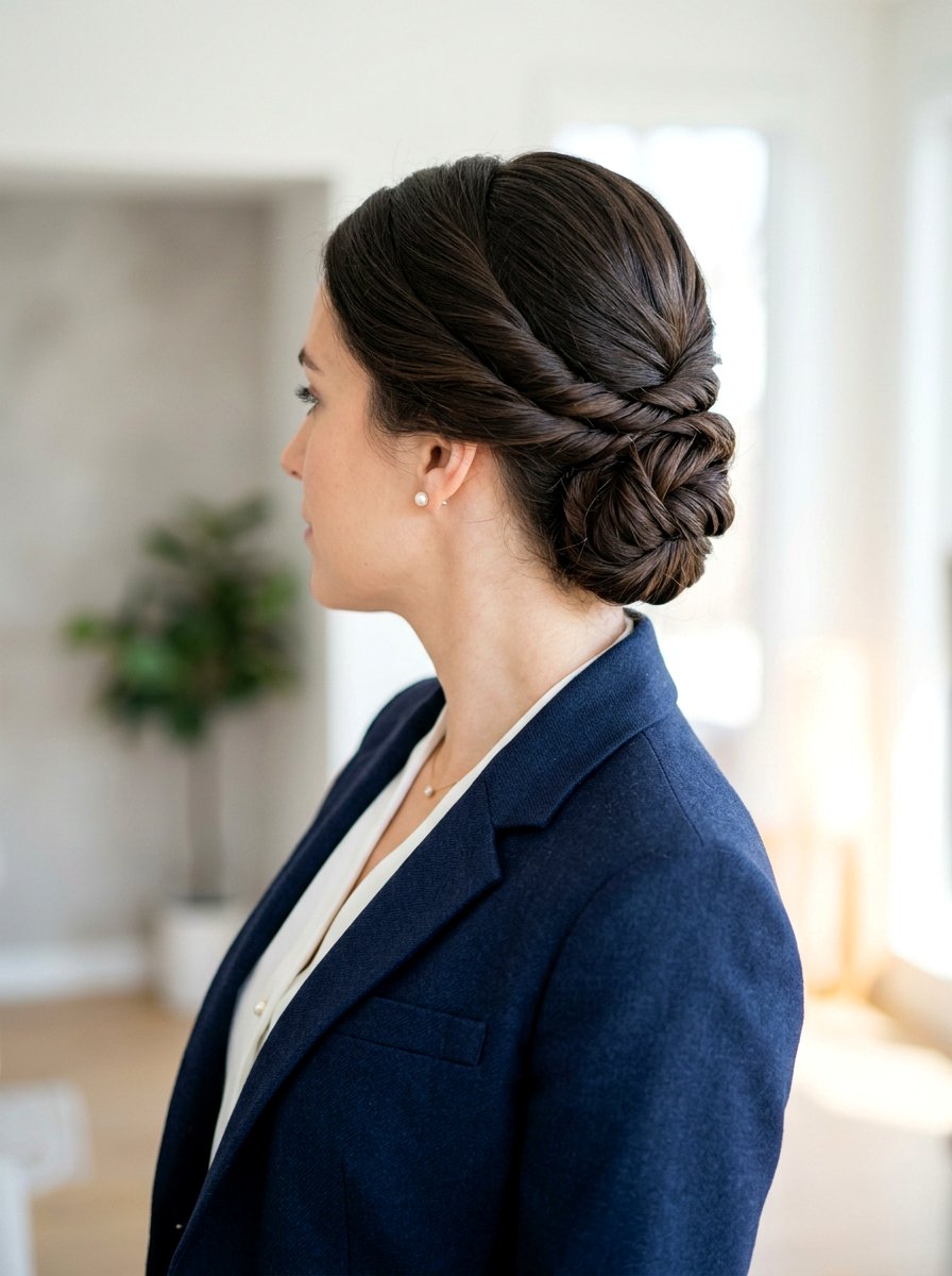 Sleek Twisted Low Updo - 20 sleek hairstyle for office meeting - 20 sleek hairstyle for office meeting