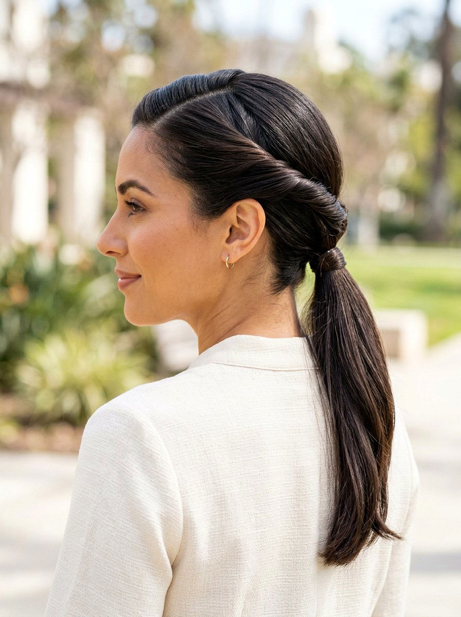 Sleek Twisted Side Part Ponytail - 20 sleek office ponytail with side part - 20 sleek office ponytail with side part