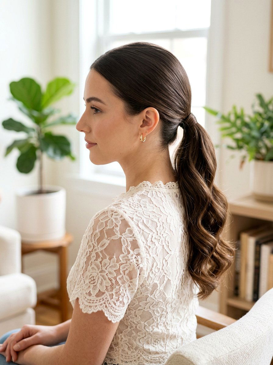 20 Sleek Hairstyle with Low Ponytail for Effortless Style