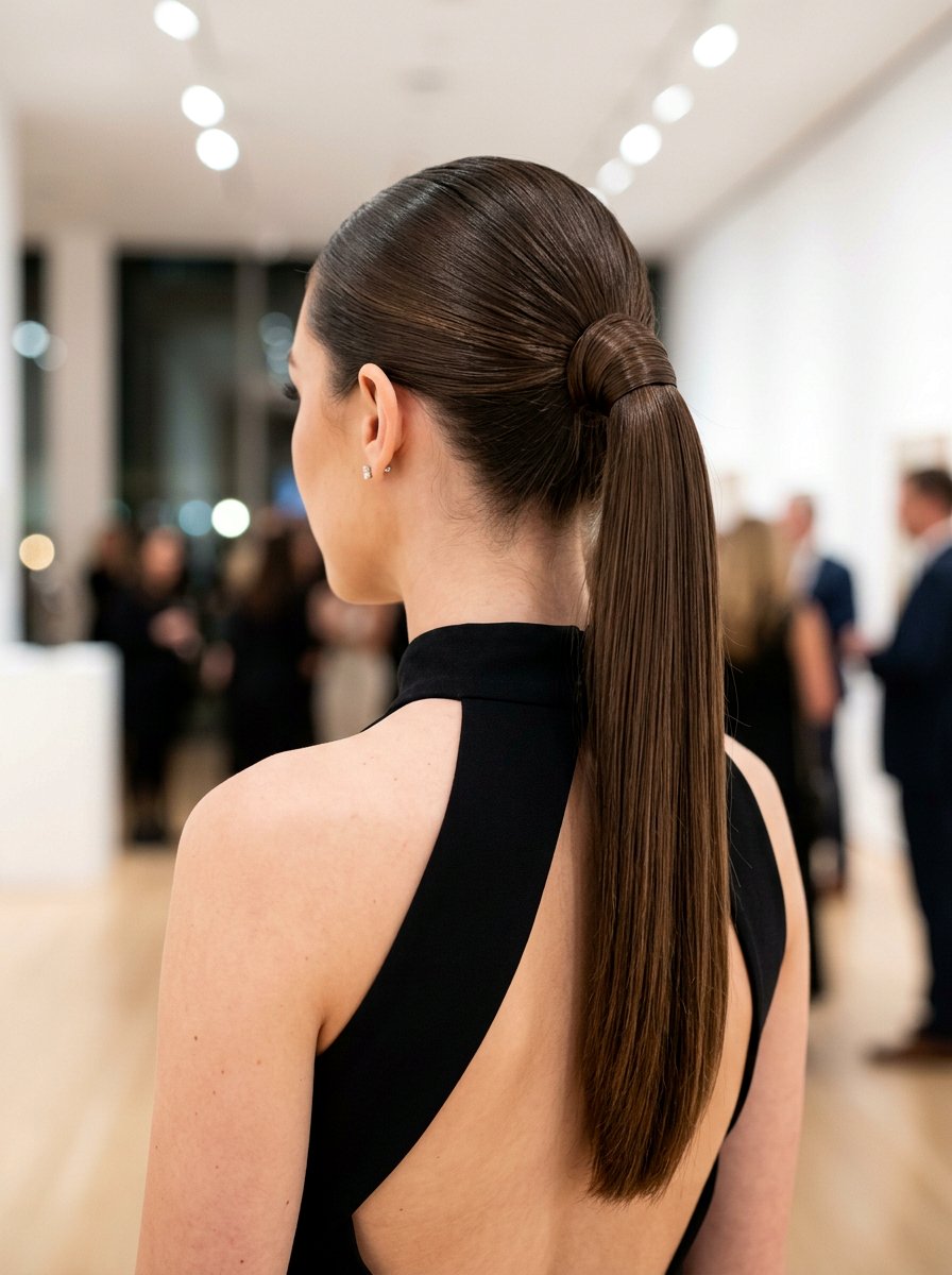 Sleek Wrapped Ponytail - 20 sleek hairstyle for prom night - 20 sleek hairstyle for prom night
