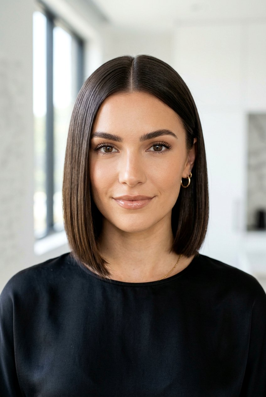 Sleek bob with middle part - 20 short bob haircuts for fine hair - 20 short bob haircuts for fine hair