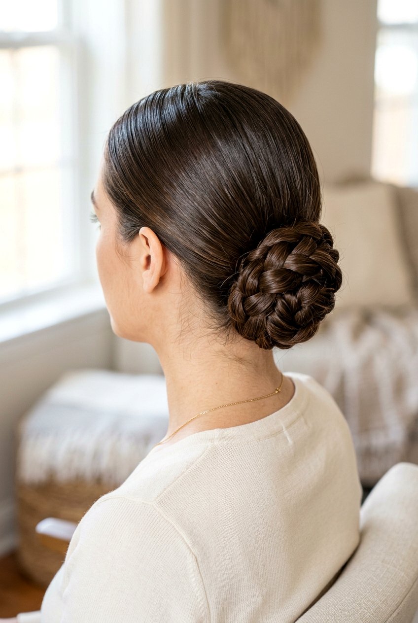 Sleek braided low bun - 20 sleek bun hairstyles - 20 sleek bun hairstyles