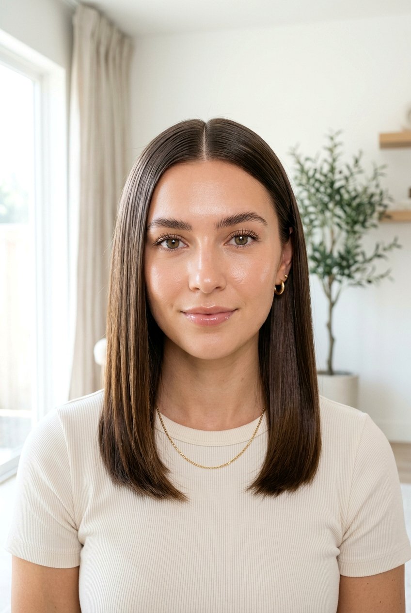 Sleek center part - 20 straight hairstyles for medium hair - 20 straight hairstyles for medium hair