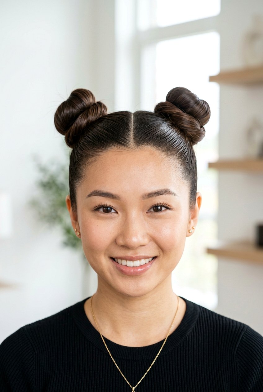 Sleek double buns - 20 sleek bun hairstyles - 20 sleek bun hairstyles