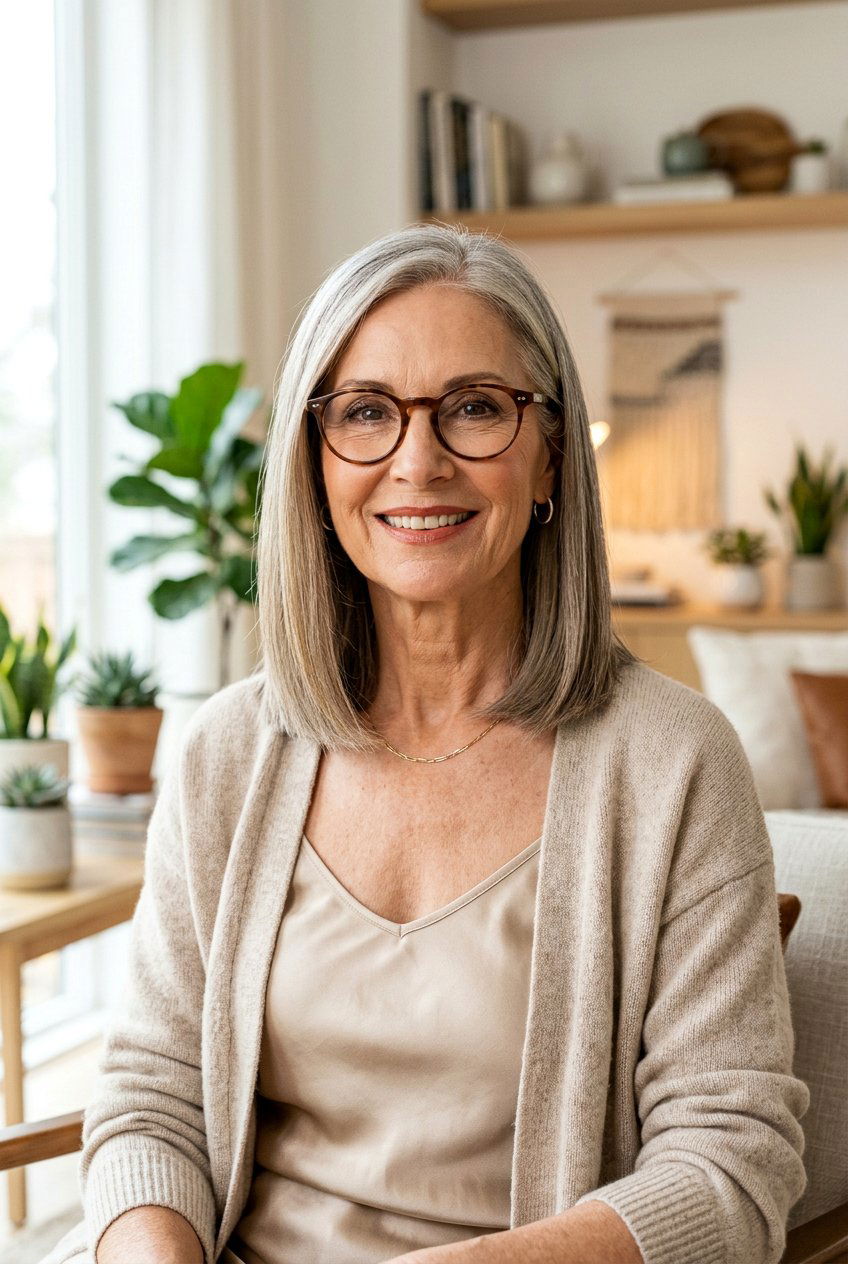 Sleek lob for fine hair - 20 hairstyles for women with glasses over 60 - 20 hairstyles for women with glasses over 60