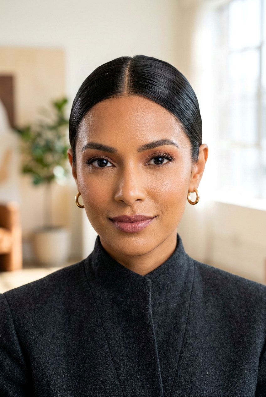 Sleek low bun middle part - 20 sleek bun hairstyles - 20 sleek bun hairstyles