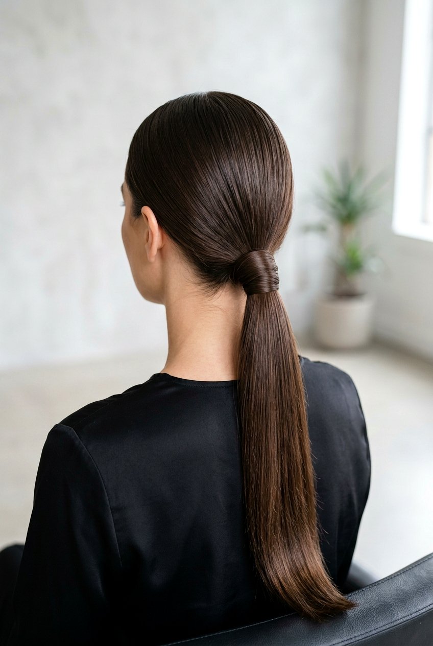 Sleek low ponytail - 20 sleek straight hairstyles - 20 sleek straight hairstyles
