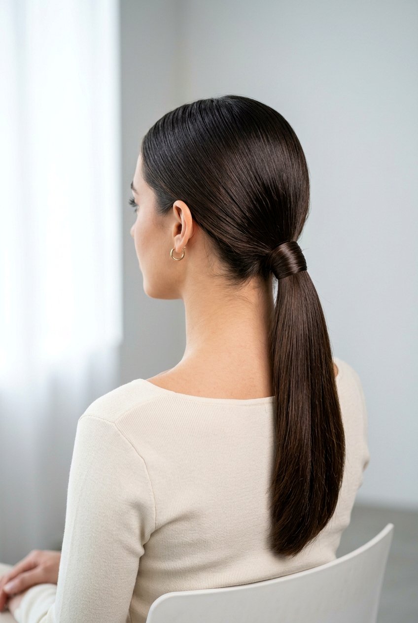 Sleek low ponytail - 20 quick no heat hairstyle for mornings - 20 quick no heat hairstyle for mornings