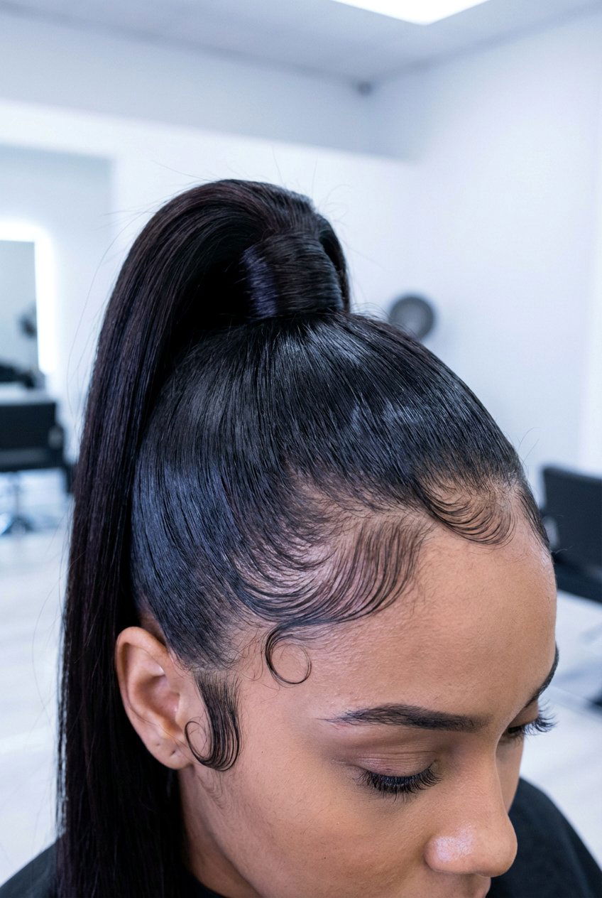 Sleek ponytail with baby hairs - 20 sleek ponytail hairstyles - 20 sleek ponytail hairstyles