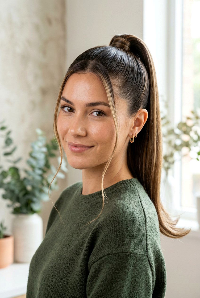 Sleek ponytail with face framing pieces - 20 sleek ponytail hairstyles - 20 sleek ponytail hairstyles