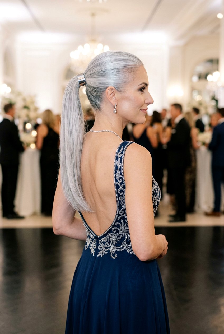 Sleek silver ponytail - 20 elegant silver hairstyles for women - 20 elegant silver hairstyles for women