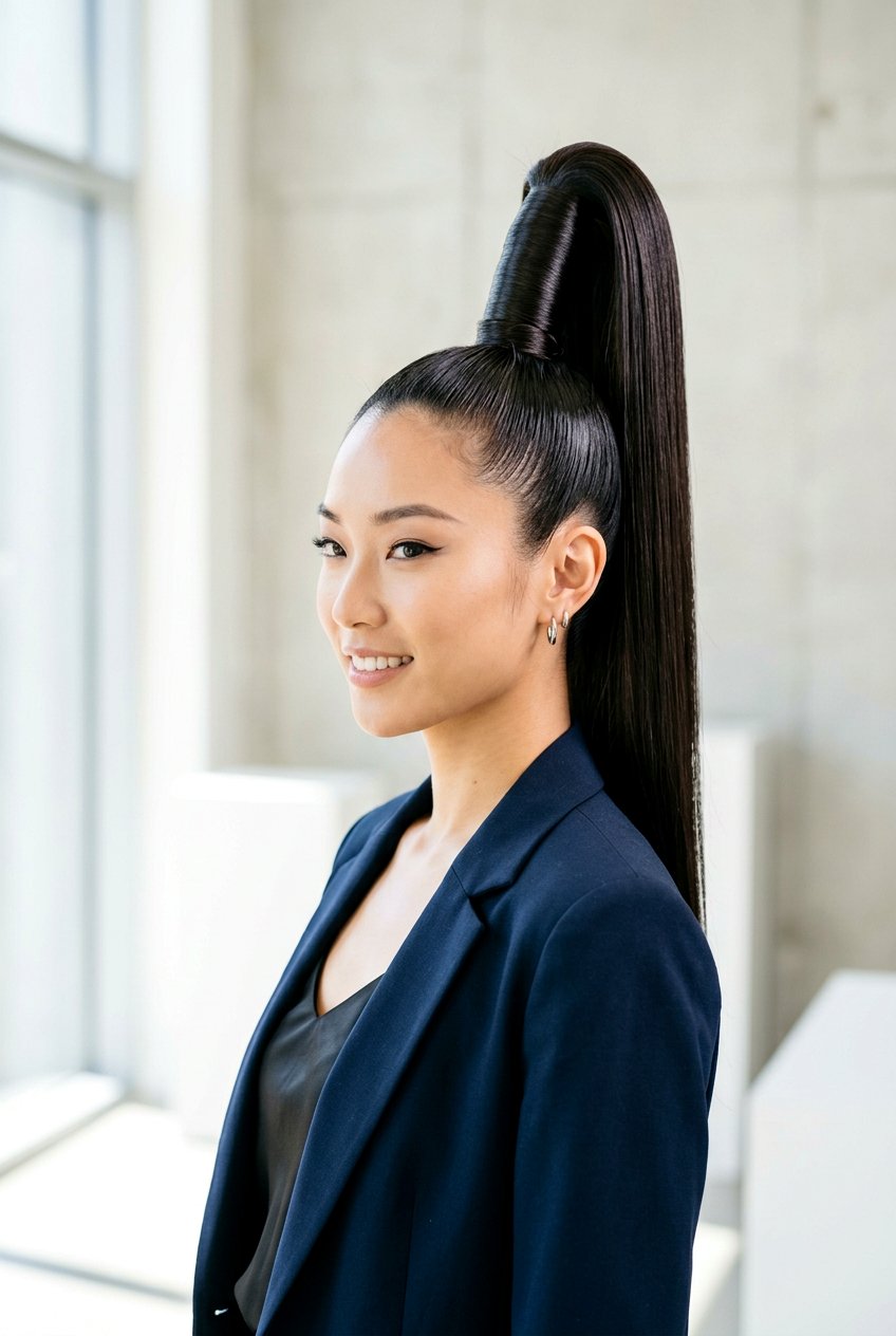 Sleek sky high ponytail - 20 sleek ponytail hairstyles - 20 sleek ponytail hairstyles