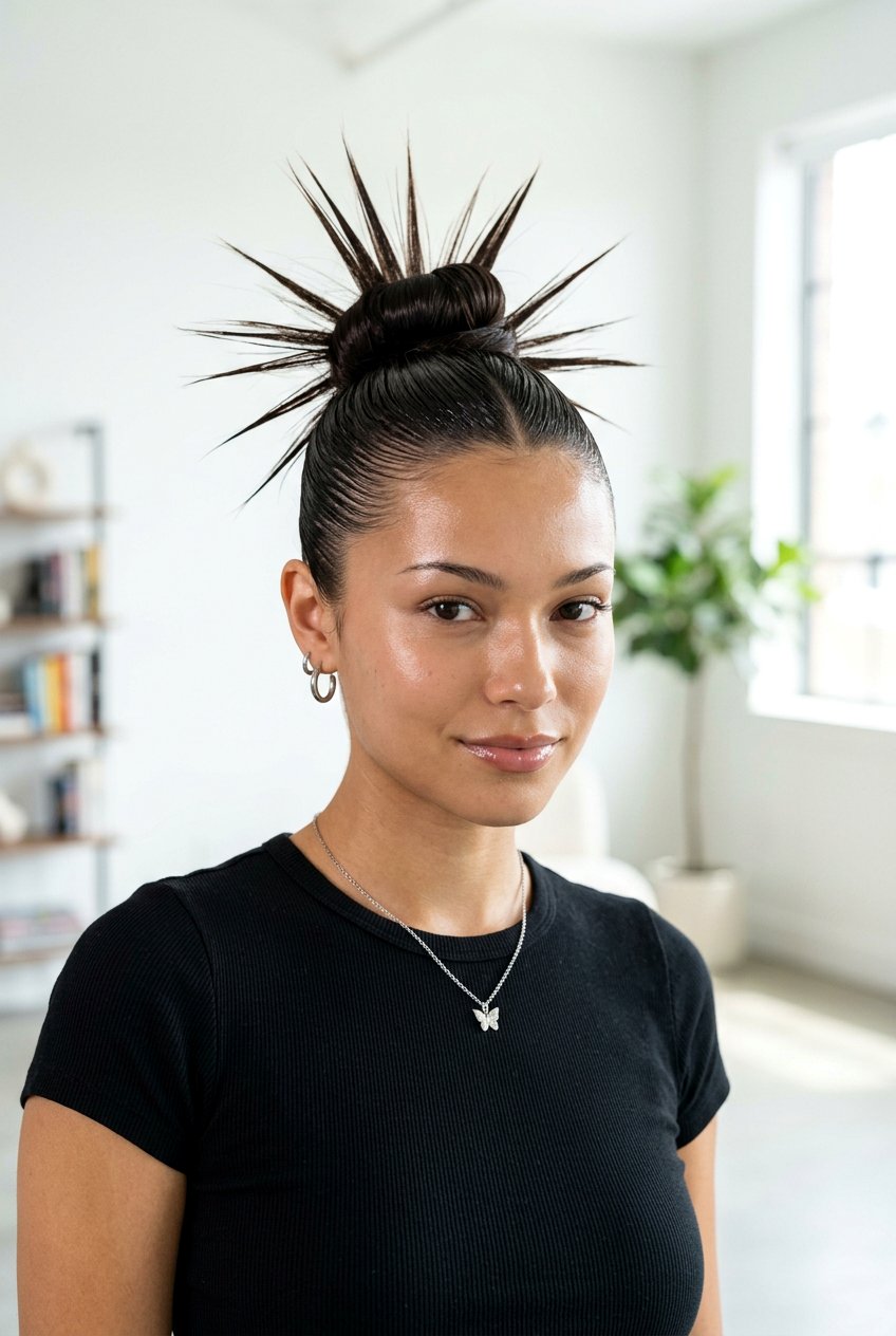 Sleek spiky bun - 20 sleek bun hairstyles - 20 sleek bun hairstyles