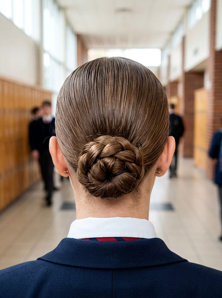 Slick Back Braided Low Bun For Straight Hair - 20 school slick back bun hairstyle - 20 school slick back bun hairstyle