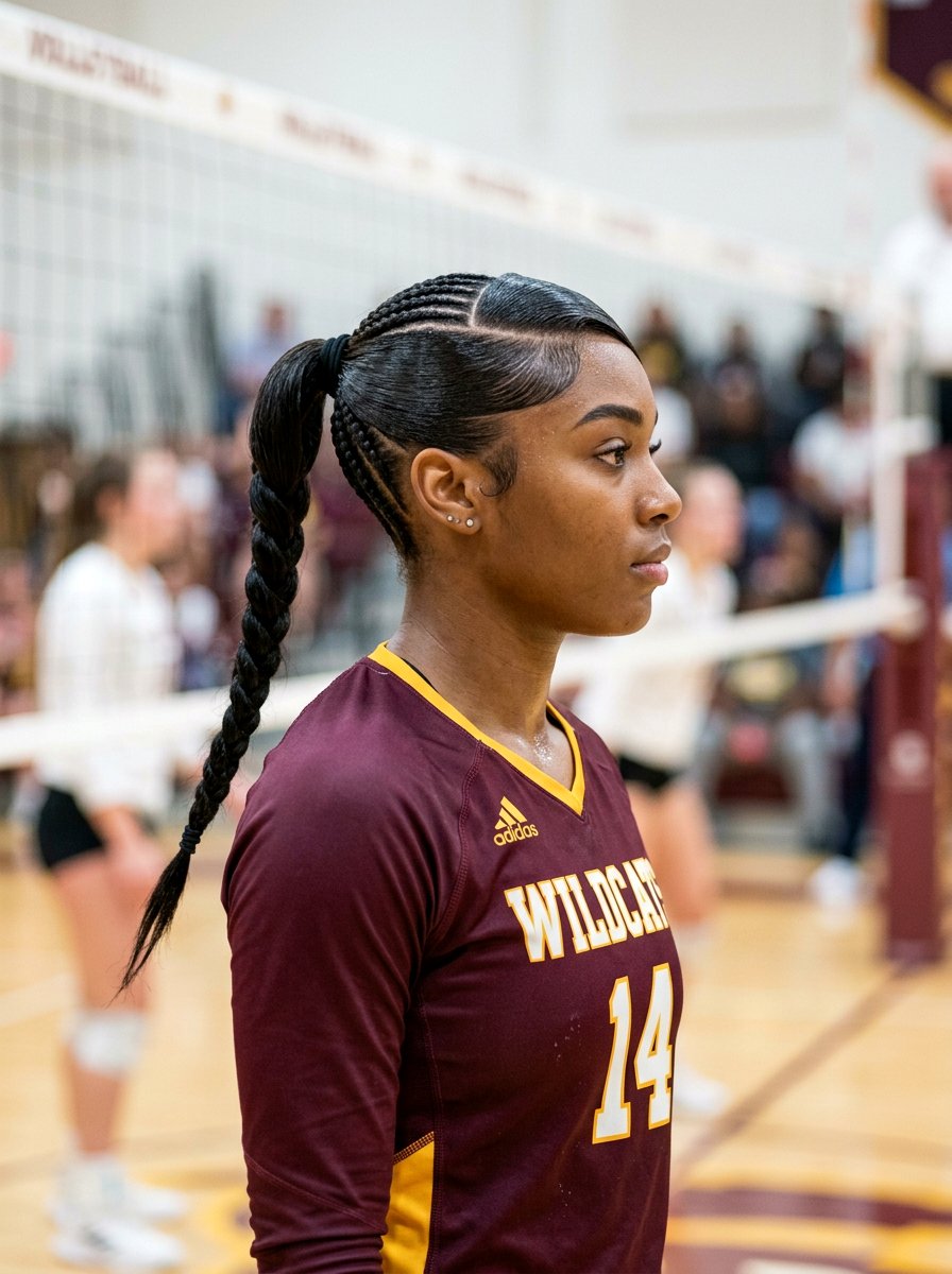 Slick Back Braided Ponytail With Swoop - 20 volleyball braid ponytail hairstyle - 20 volleyball braid ponytail hairstyle