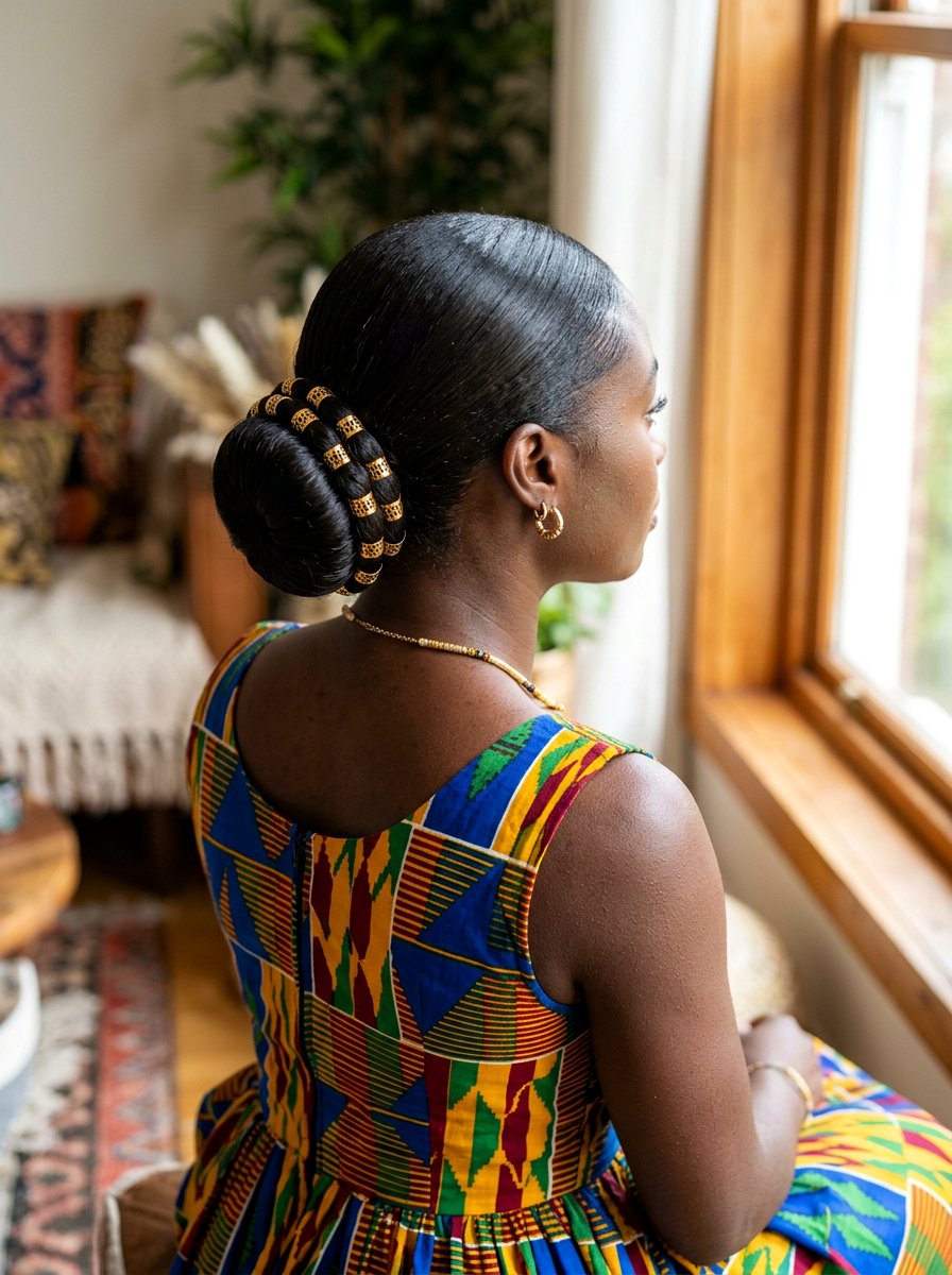 Slick Back Bun With Gold Hair Cuffs - 20 slick back bun for black women - 20 slick back bun for black women