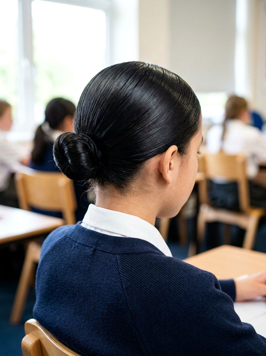Slick Back Bun With Middle Part - 20 school slick back bun hairstyle - 20 school slick back bun hairstyle