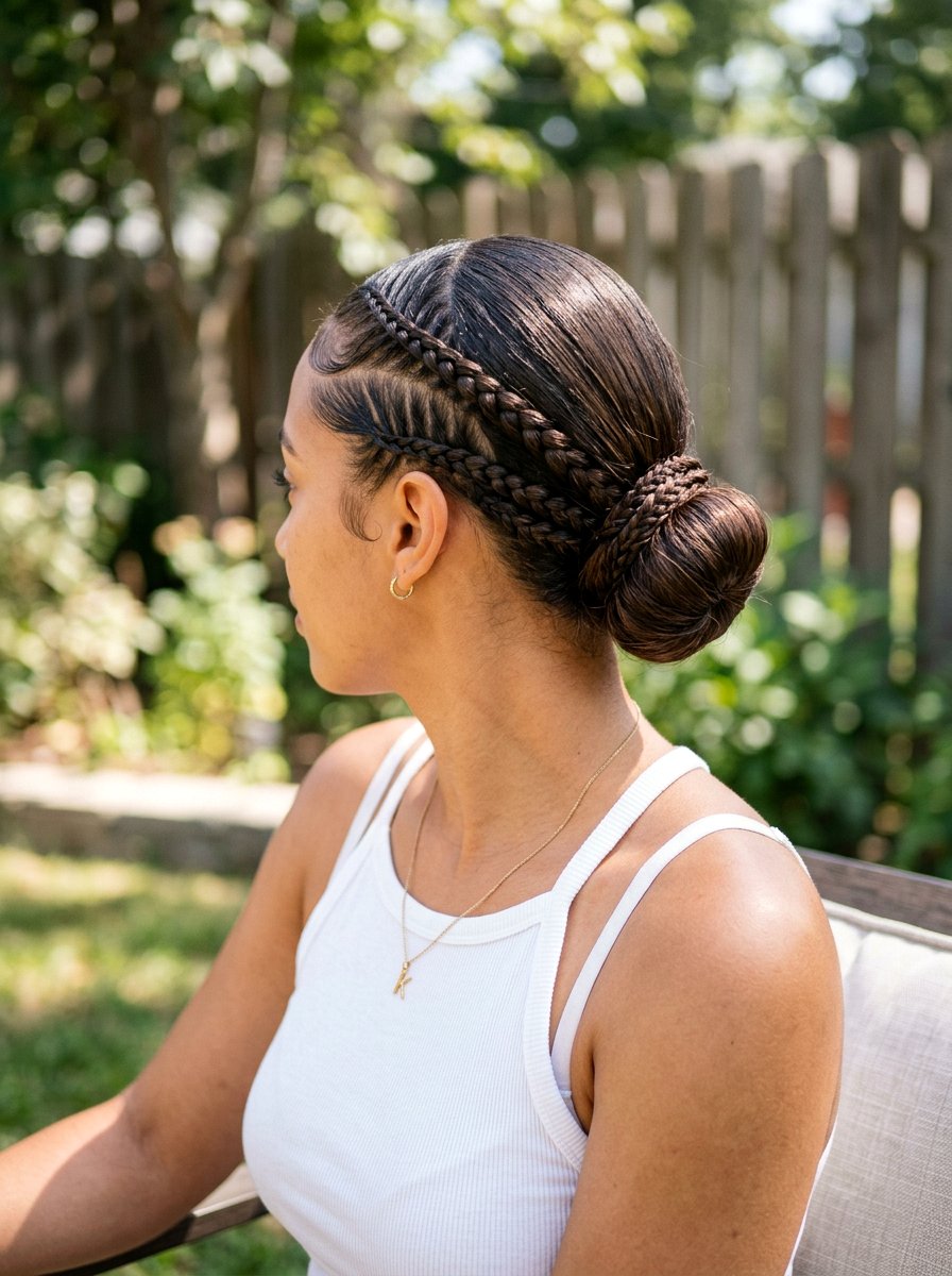 Slick Back Bun With Side Braids - 20 slick back bun for black women - 20 slick back bun for black women