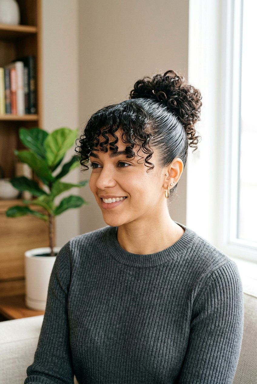 Slick Back Curly Bun With Bangs - 20 slick back bun for curly hair - 20 slick back bun for curly hair