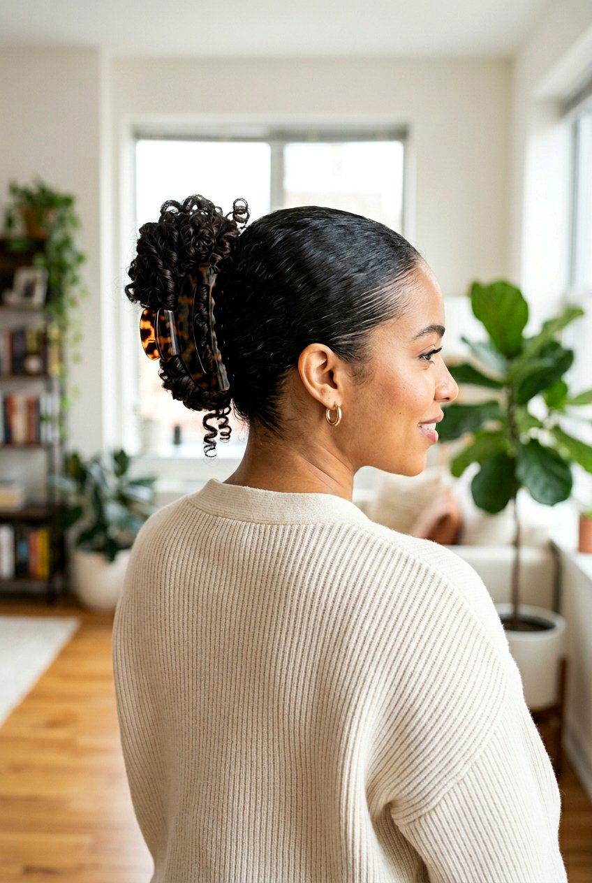 Slick Back Curly Bun With Claw Clip - 20 slick back bun for curly hair - 20 slick back bun for curly hair