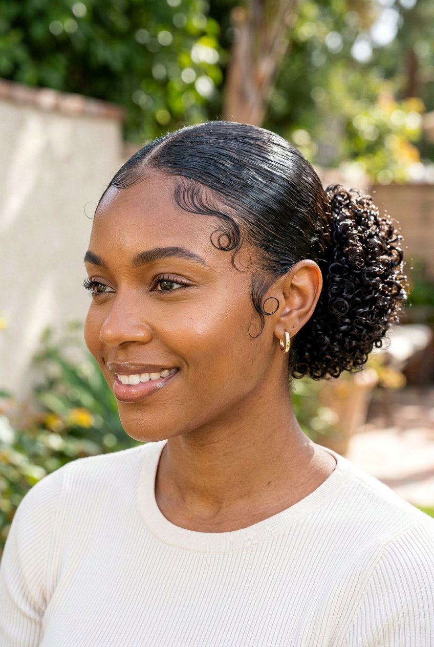 Slick Back Curly Bun With Edges - 20 slick back bun for curly hair - 20 slick back bun for curly hair