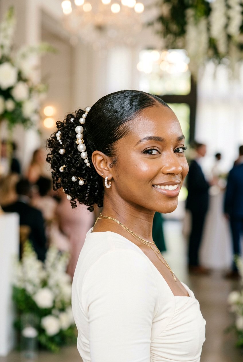 Slick Back Curly Bun With Hair Jewelry - 20 slick back bun for curly hair - 20 slick back bun for curly hair