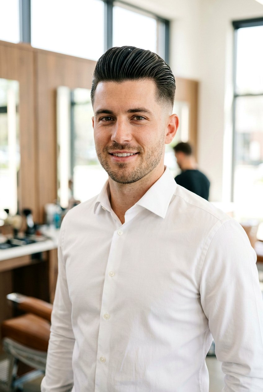 Slick Back Haircut - 20 men haircut for round full face - 20 men haircut for round full face