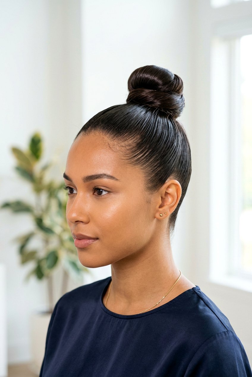 Slick Back High Bun - 20 easy hairstyles for school - 20 easy hairstyles for school