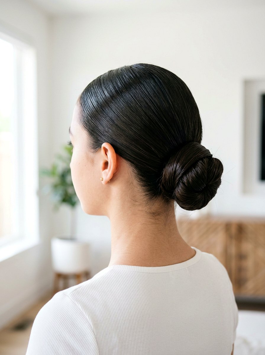 Slick Back Low Bun With Hair Wrapped Ponytail - 20 school slick back bun hairstyle - 20 school slick back bun hairstyle