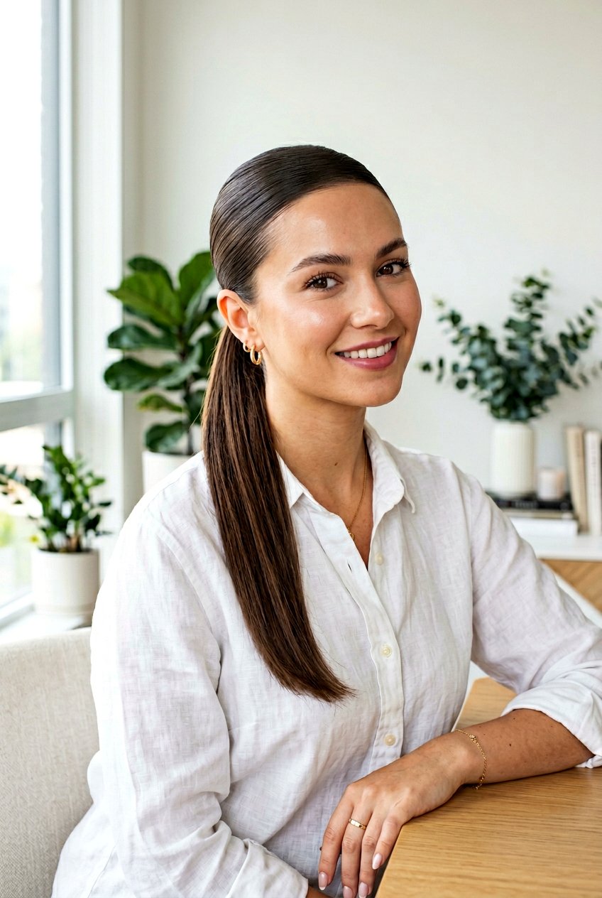 Slick Back Mid Ponytail Clean Girl - 20 clean girl ponytail hairstyle - 20 clean girl ponytail hairstyle