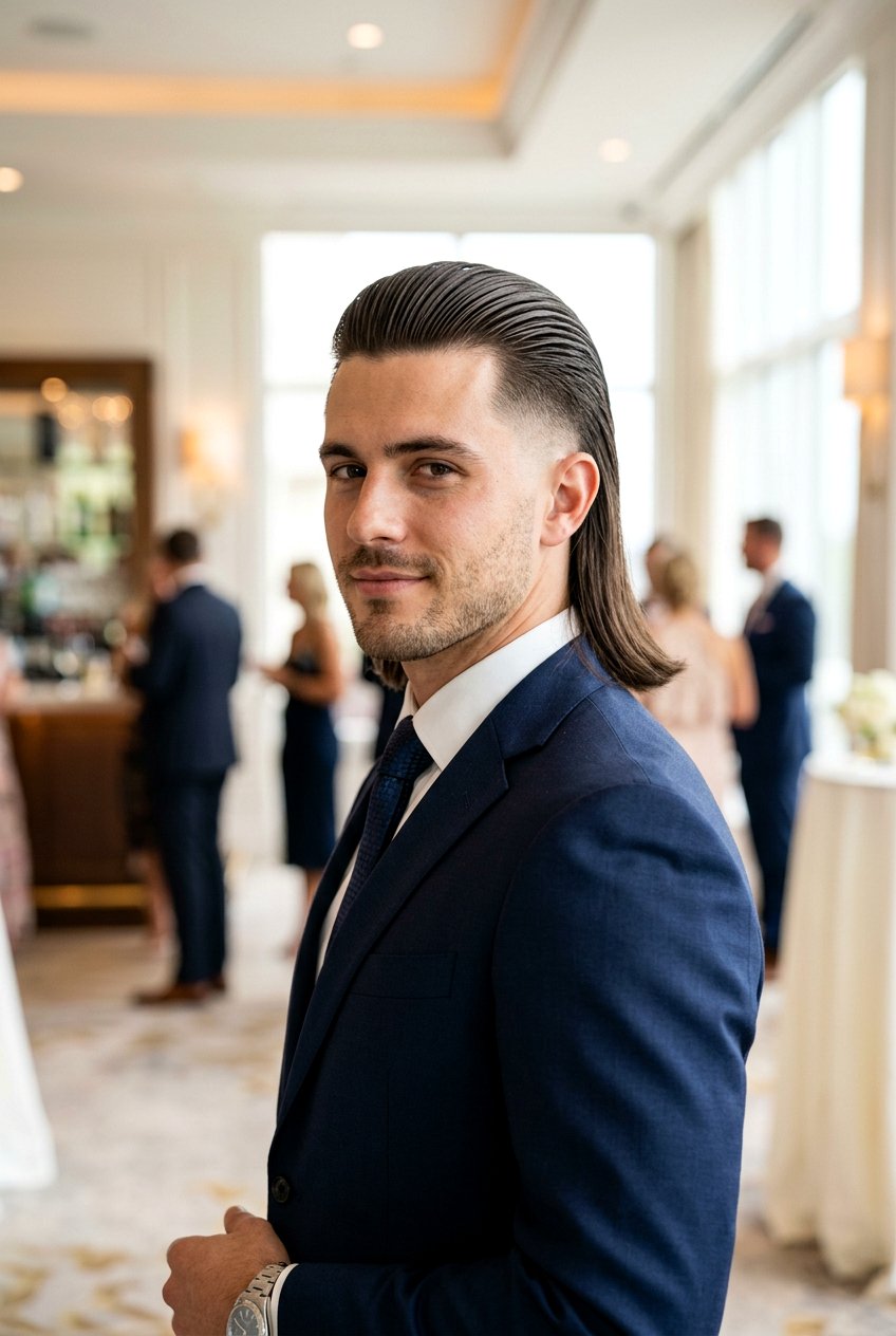 Slick Back Mullet - 20 mullet fade for straight hair men - 20 mullet fade for straight hair men