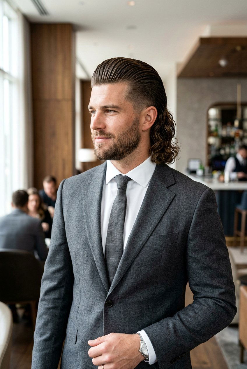 Slick Back Mullet - 20 modern mullet for wavy hair men - 20 modern mullet for wavy hair men
