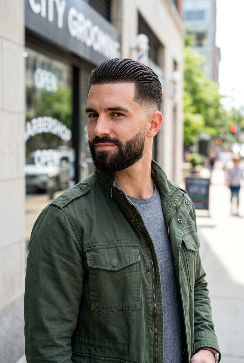 Slick Back Taper Fade With Beard Men - 20 slick back taper fade men - 20 slick back taper fade men