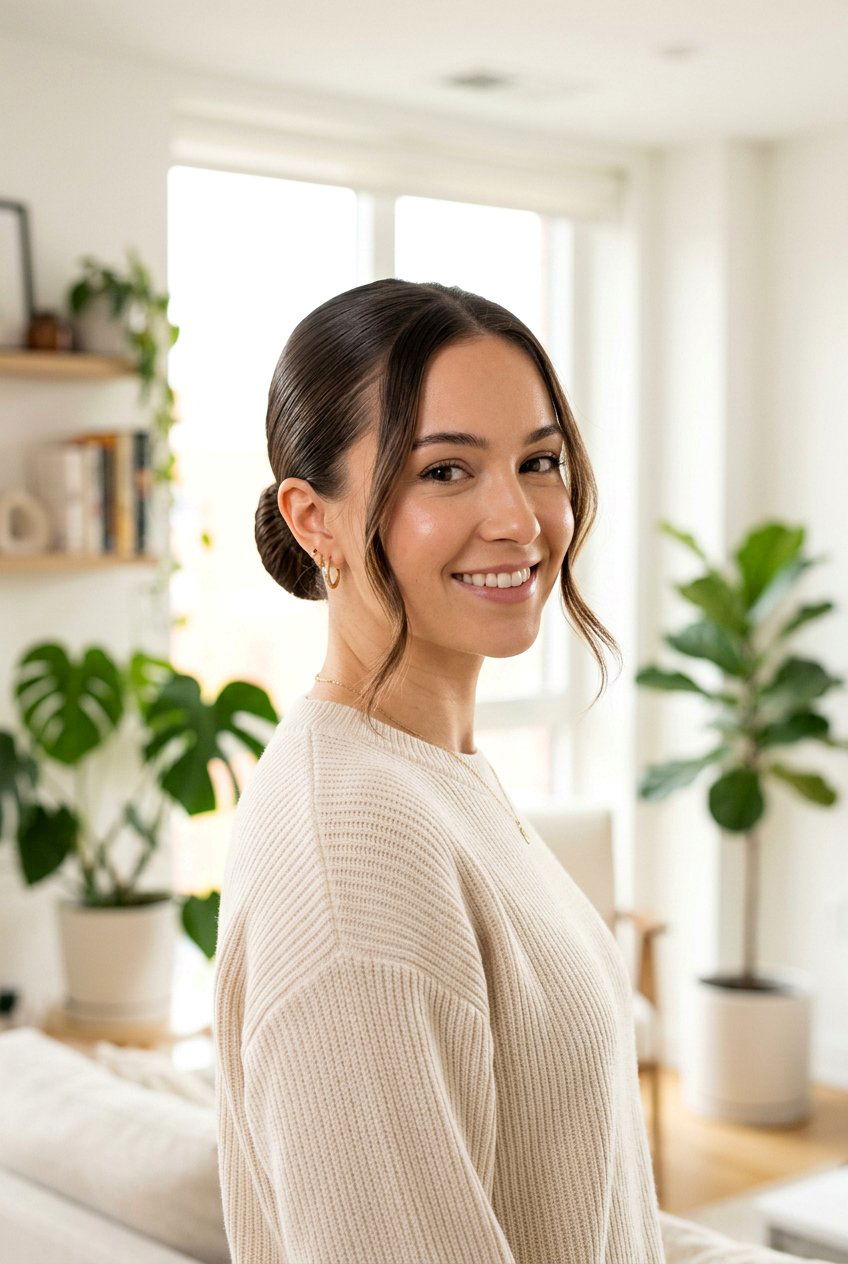 Slick Bun With Face Framing Pieces - 20 clean girl slick bun - 20 clean girl slick bun