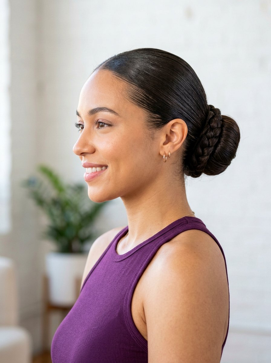 Slick Bun With Hair Wrap - 20 gym hairstyle with slick bun - 20 gym hairstyle with slick bun