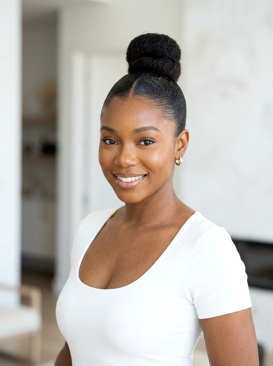 Slick Bun With Middle Part For Natural Hair - 20 yoga bun with middle part - 20 yoga bun with middle part