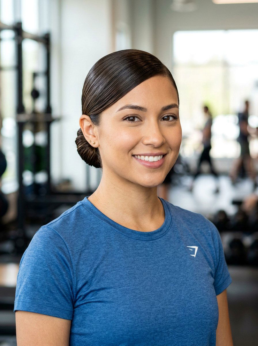 Slick Bun With Side Part - 20 gym hairstyle with slick bun - 20 gym hairstyle with slick bun