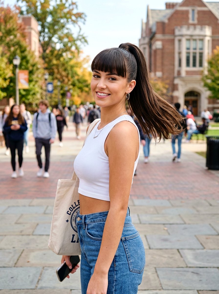 Slick High Ponytail With Bangs - 20 college girls slick ponytail hairstyle - 20 college girls slick ponytail hairstyle