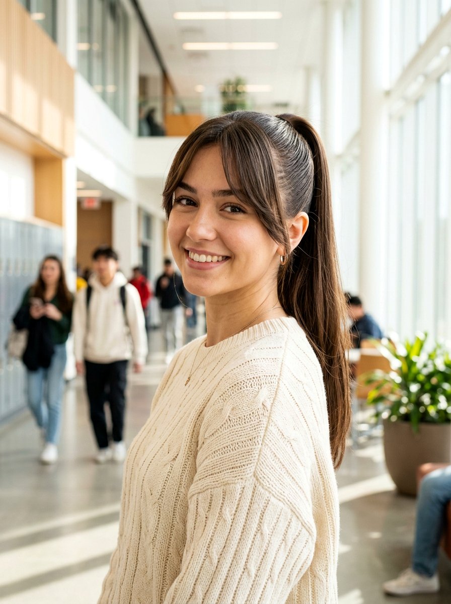 Slick Ponytail With Curtain Bangs - 20 college girls slick ponytail hairstyle - 20 college girls slick ponytail hairstyle