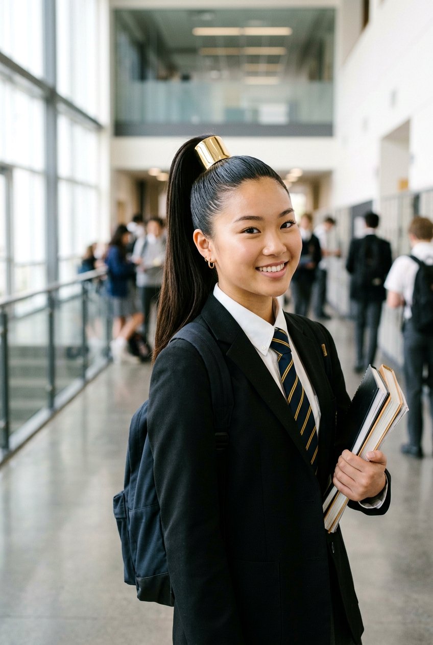 Slick Ponytail With Metal Cuff - 20 school hairstyle with slick ponytail - 20 school hairstyle with slick ponytail