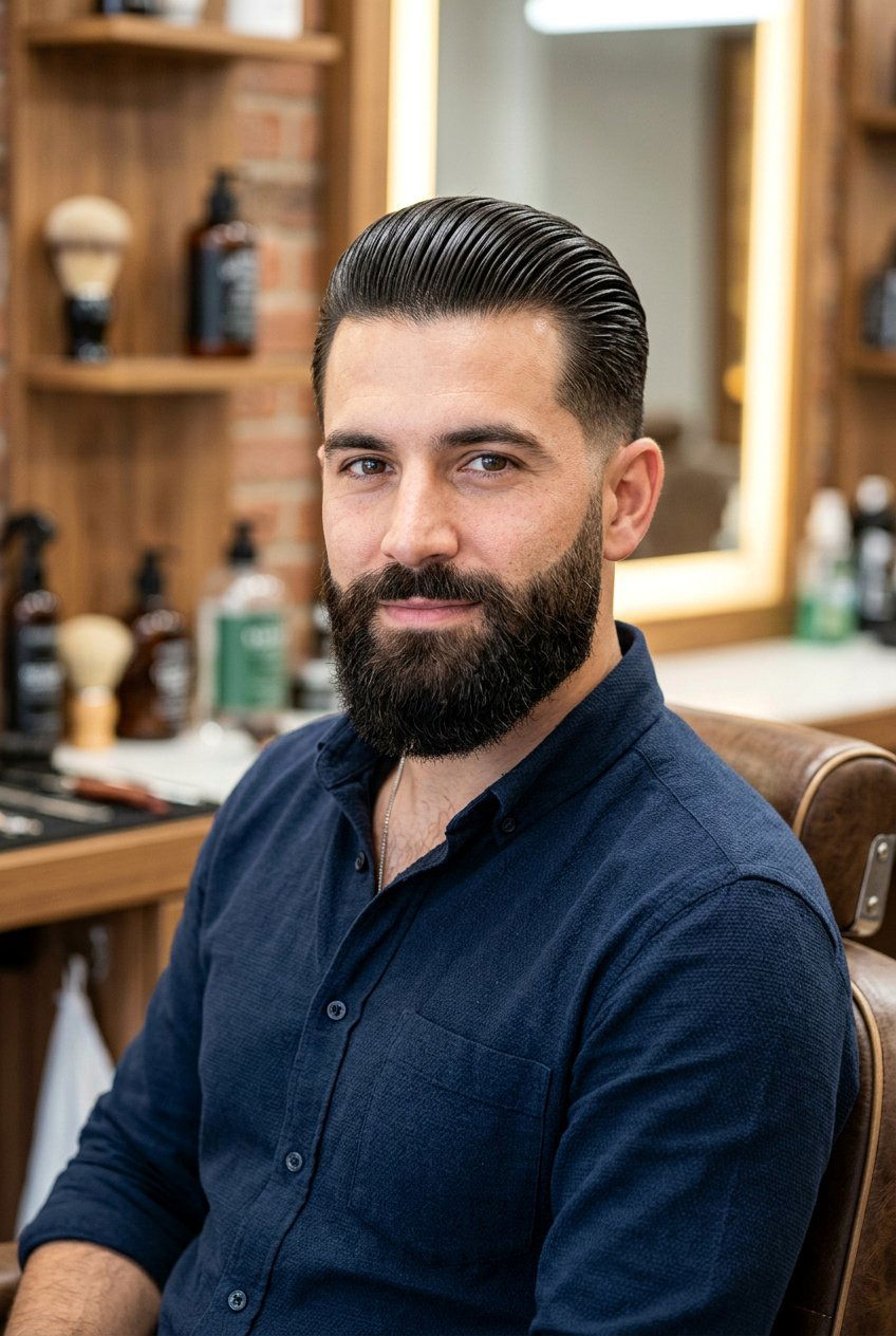 Slick back with beard - 20 slick back haircut for men - 20 slick back haircut for men