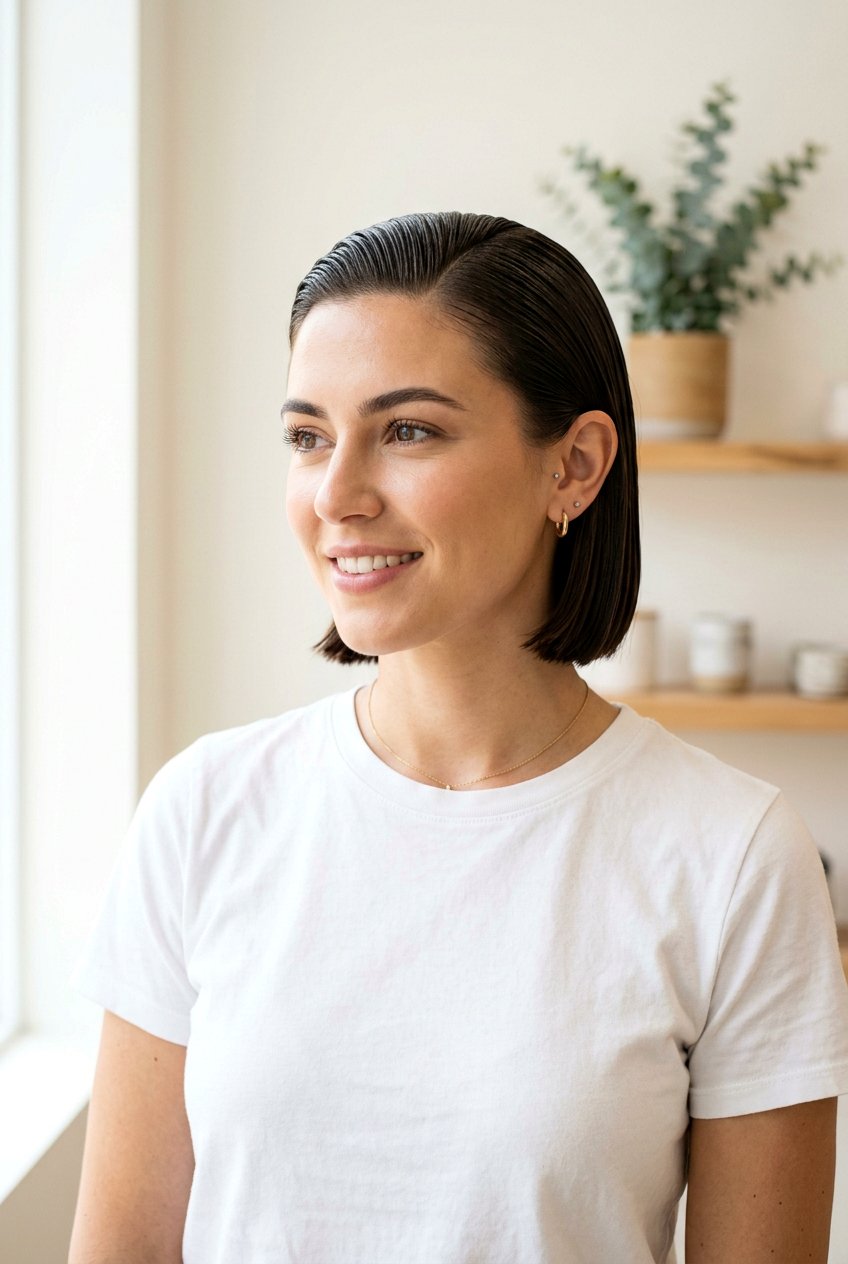 Slicked Back Bob - 20 clean girl bob hairstyle - 20 clean girl bob hairstyle
