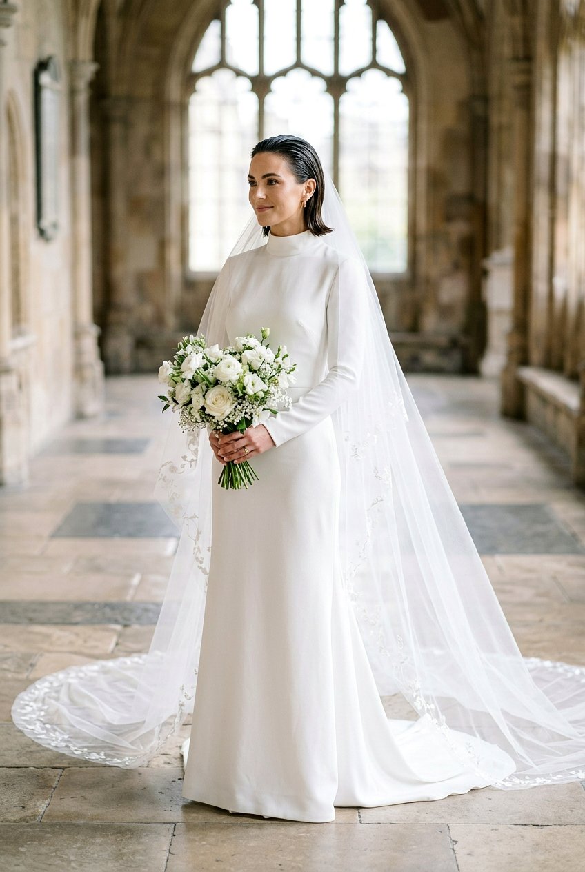 Slicked Back Bob - 20 bridal hairstyle for short bob with veil - 20 bridal hairstyle for short bob with veil