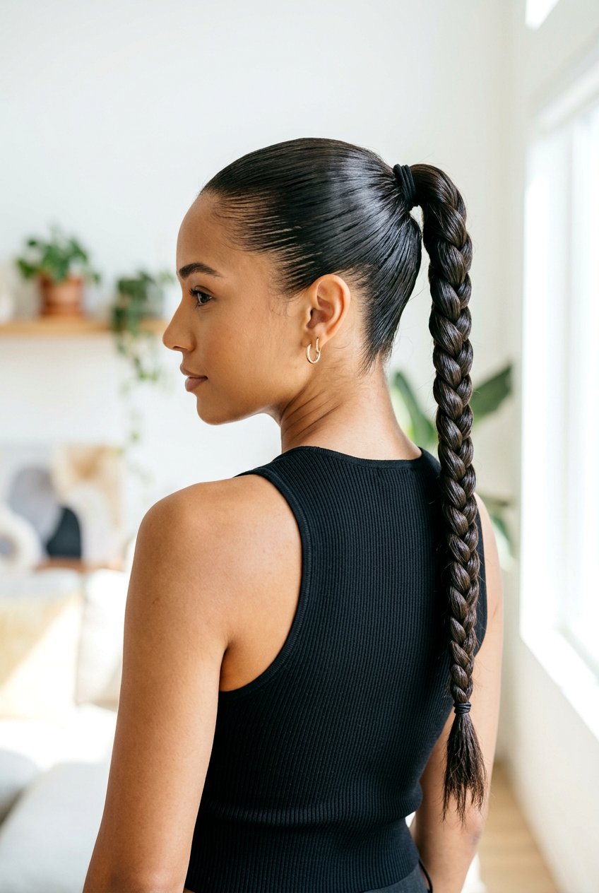 Slicked Back Braided Ponytail - 20 editorial slicked back hairstyle - 20 editorial slicked back hairstyle