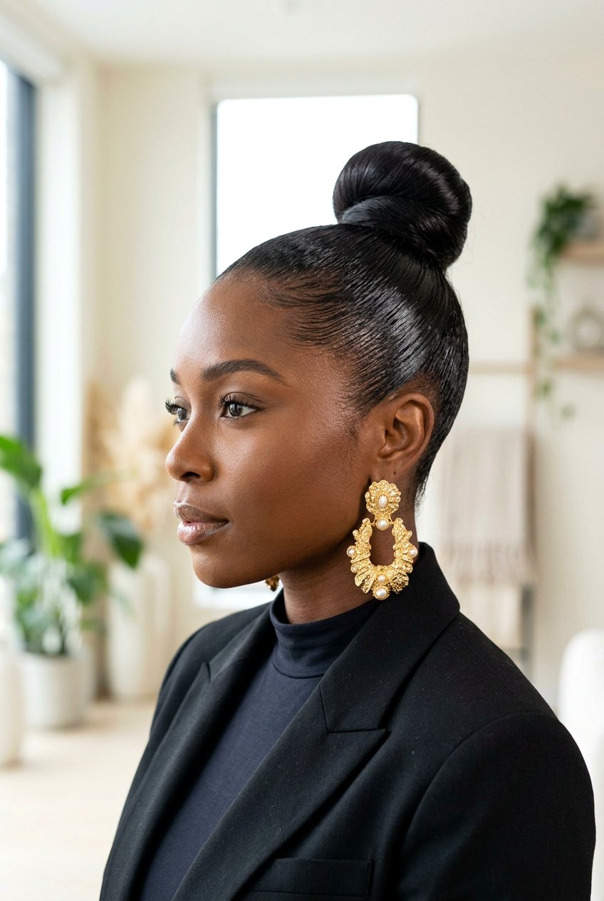 Slicked Back Bun - 20 first day of college hairstyle - 20 first day of college hairstyle