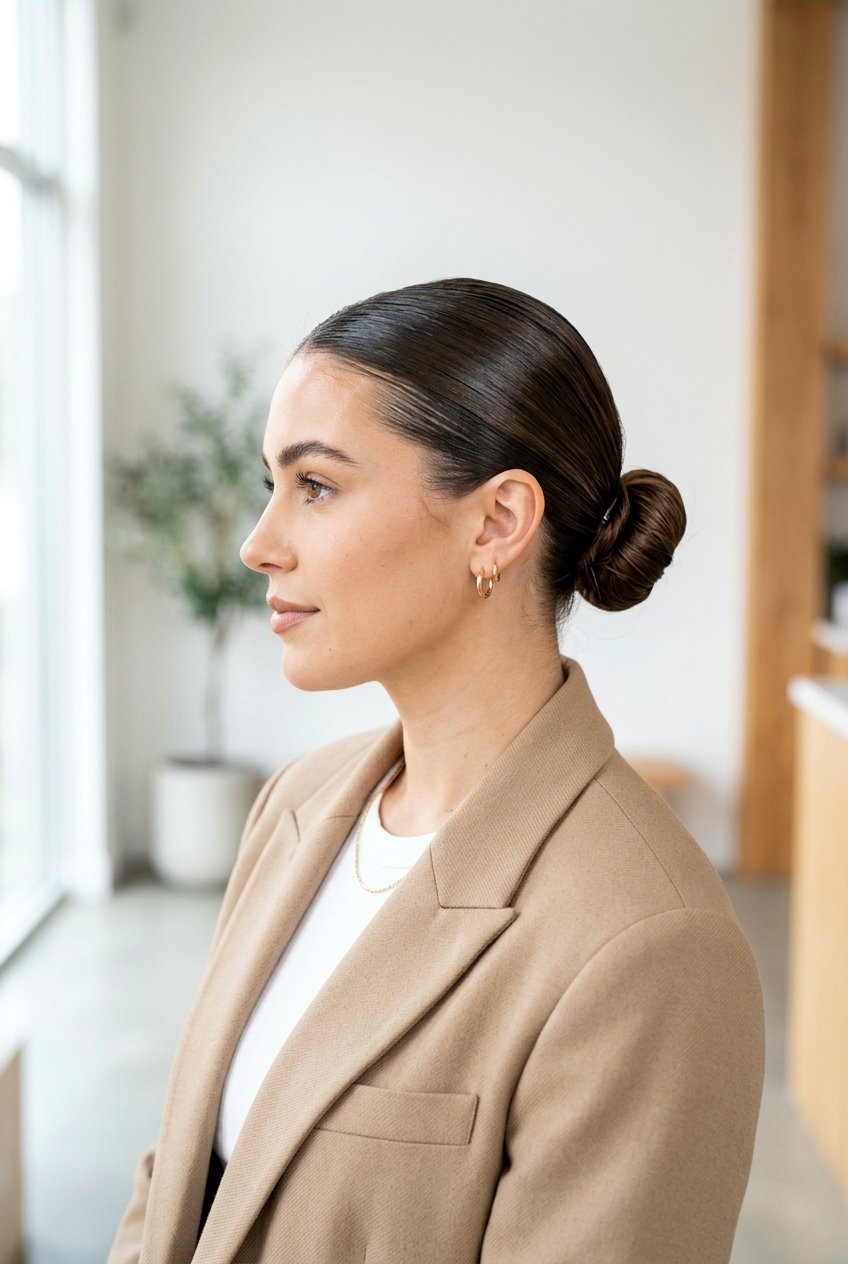 Slicked Back Bun For Regrowth Taming - 20 hairstyle to hide postpartum regrowth - 20 hairstyle to hide postpartum regrowth